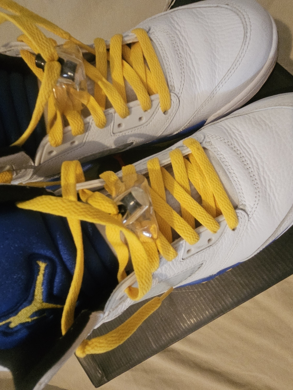 Jordan White and Yellow Retro Basketball Sneakers